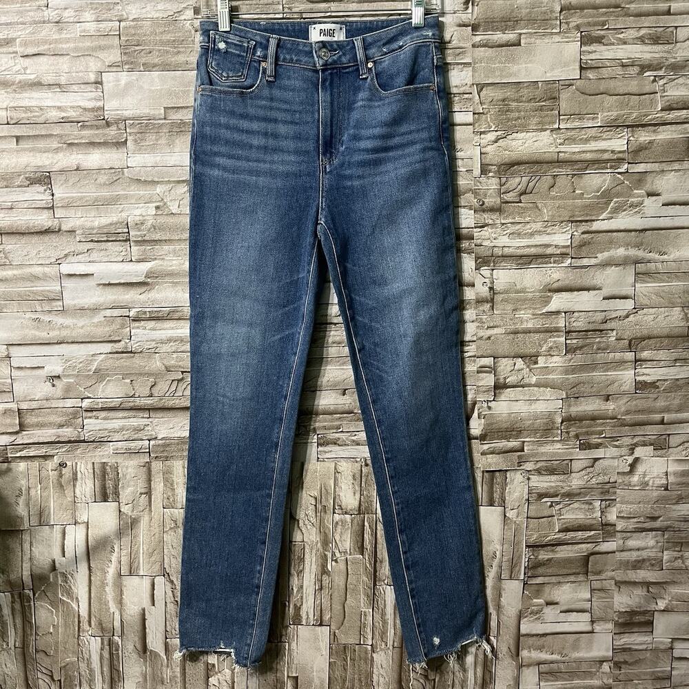 Paige Women's 26 Dark Wash Blue Gemma High Waisted Straight Crop Jeans
